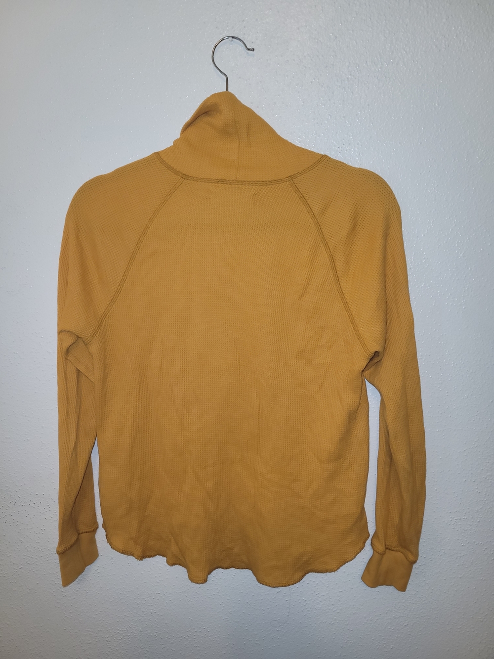 Everlane Organic Cotton Waffle Knit Mock Neck Thermal Top Mustard Yellow Size Sm - Picture 4 of 6
